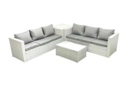 Fimous Garden Outdoor PE Rattan Furniture Set 6 Seater Rattan Garden Sofa Set with Side Table Light Grey Mixed - thumbnail 1