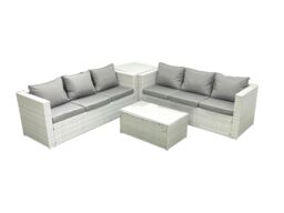 Fimous Garden Outdoor PE Rattan Furniture Set 6 Seater Rattan Garden Sofa Set with Side Table Light Grey Mixed - thumbnail 2