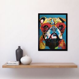 "Artery8 Wall Art Print English Bulldog Wearing Sunglasses Modern Pop Art Framed in Black - Size: W12"" x H16""" - thumbnail 2