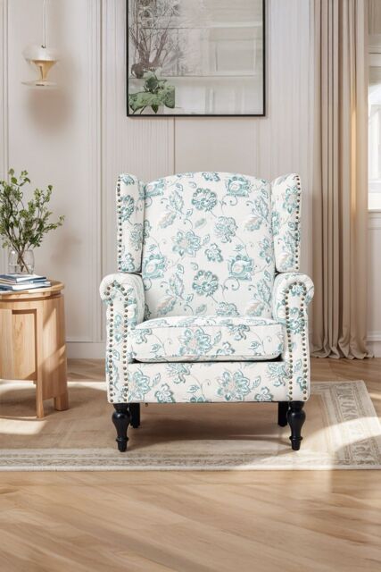 Living and Home Vintage Upholstered Armchair with Wooden Legs in Blue - image 1