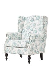 Living and Home Vintage Upholstered Armchair with Wooden Legs in Blue - thumbnail 3