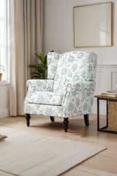 Living and Home Vintage Upholstered Armchair with Wooden Legs in Blue - thumbnail 2