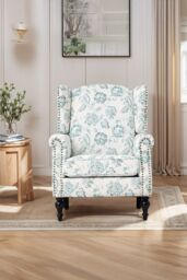 Living and Home Vintage Upholstered Armchair with Wooden Legs in Blue