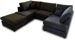 Furniture 786 Harper 5 seater U shaped Chenille Fabric Corner Sofa in Black - thumbnail 2