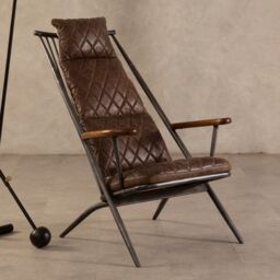 Orsina Modern Genuine Grey Leather Chair, Decorative Armchair, Occasional Chair, Quilted Upholstered Accent Seat in Dark Brown - thumbnail 1