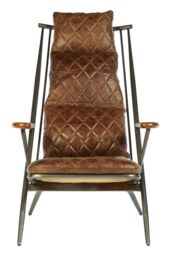 Orsina Modern Genuine Grey Leather Chair, Decorative Armchair, Occasional Chair, Quilted Upholstered Accent Seat in Dark Brown - thumbnail 6