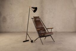 Orsina Modern Genuine Grey Leather Chair, Decorative Armchair, Occasional Chair, Quilted Upholstered Accent Seat in Dark Brown - thumbnail 2