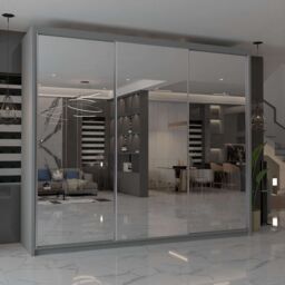 MN Furniture Cuba Sliding Mirror Wardrobe - LED Light 250cm x 217cm in Grey - Size: 250 cm x 217 cm - thumbnail 1