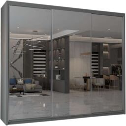 MN Furniture Cuba Sliding Mirror Wardrobe - LED Light 250cm x 217cm in Grey - Size: 250 cm x 217 cm - thumbnail 2