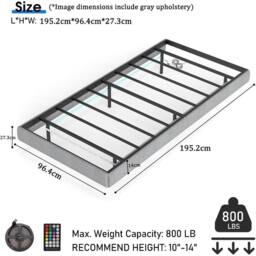 NESTLUNE Bed Frame LED Lights Heavy Duty Steel Slat Platform Bed in Grey - Size: Single - thumbnail 2