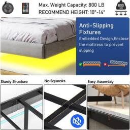 NESTLUNE Bed Frame LED Lights Heavy Duty Steel Slat Platform Bed in Grey - Size: Single - thumbnail 4