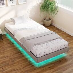 NESTLUNE Bed Frame LED Lights Heavy Duty Steel Slat Platform Bed in Grey - Size: Single - thumbnail 1
