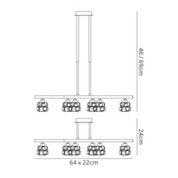 Netlighting Ice Telescopic Semi Flush Convertible 6 Light G9 Antique Brass in Bronze - thumbnail 2