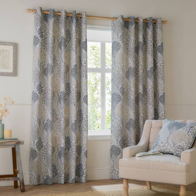 Wylder Ophelia Floral Room Darkening Eyelet Curtain Pair in Blue - Size: 168 cm width x 229 cm drop - image 1