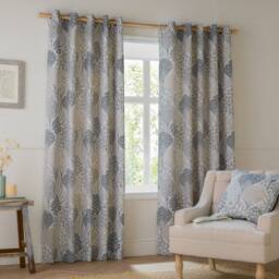 Wylder Ophelia Floral Room Darkening Eyelet Curtain Pair in Blue - Size: 168 cm width x 229 cm drop