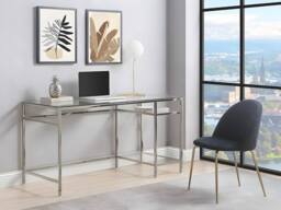 Vente-unique Desk With 2 Shelves - Toughened Glass & Steel - Silver - TIZIO in Clear - thumbnail 3