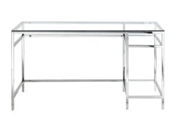 Vente-unique Desk With 2 Shelves - Toughened Glass & Steel - Silver - TIZIO in Clear - thumbnail 5