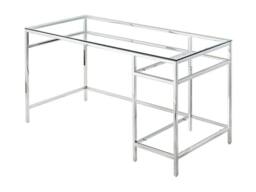 Vente-unique Desk With 2 Shelves - Toughened Glass & Steel - Silver - TIZIO in Clear - thumbnail 4