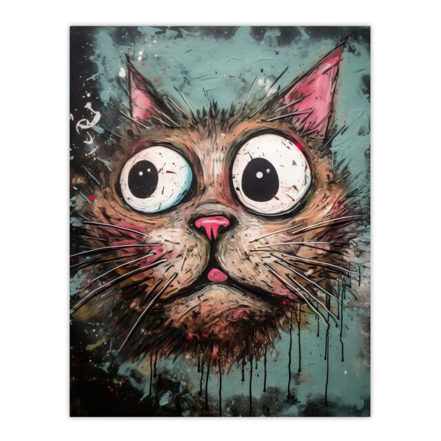 "Artery8 Wall Art Print Graffiti Street Art Bug Eyed Cat Artwork By Tom Jones Poster - Size: W18"" x H24""" - image 1