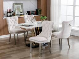 Modern Home Touch Winchester Set of 2 Velvet Upholstered Kitchen Dining Chairs with Sliver Chrome Legs in Beige - Size: 2 Pack - thumbnail 4