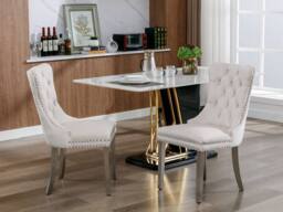 Modern Home Touch Winchester Set of 2 Velvet Upholstered Kitchen Dining Chairs with Sliver Chrome Legs in Beige - Size: 2 Pack - thumbnail 3