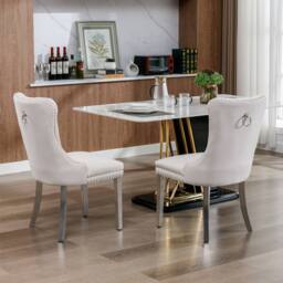 Modern Home Touch Winchester Set of 2 Velvet Upholstered Kitchen Dining Chairs with Sliver Chrome Legs in Beige - Size: 2 Pack - thumbnail 5