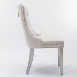 Modern Home Touch Winchester Set of 2 Velvet Upholstered Kitchen Dining Chairs with Sliver Chrome Legs in Beige - Size: 2 Pack - thumbnail 7