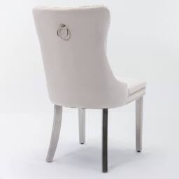 Modern Home Touch Winchester Set of 2 Velvet Upholstered Kitchen Dining Chairs with Sliver Chrome Legs in Beige - Size: 2 Pack - thumbnail 8