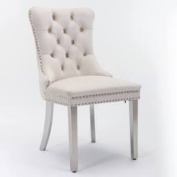 Modern Home Touch Winchester Set of 2 Velvet Upholstered Kitchen Dining Chairs with Sliver Chrome Legs in Beige - Size: 2 Pack - thumbnail 6
