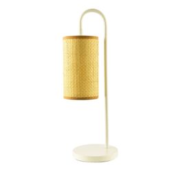 Happy Homewares Vintage Classic White Gloss Table Lamp with Tubular Woven Rattan Shade - thumbnail 2