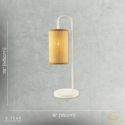 Happy Homewares Vintage Classic White Gloss Table Lamp with Tubular Woven Rattan Shade - thumbnail 7
