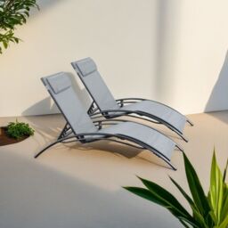 Outdoor Living Pair of Bali Sun Loungers - Grey - thumbnail 1