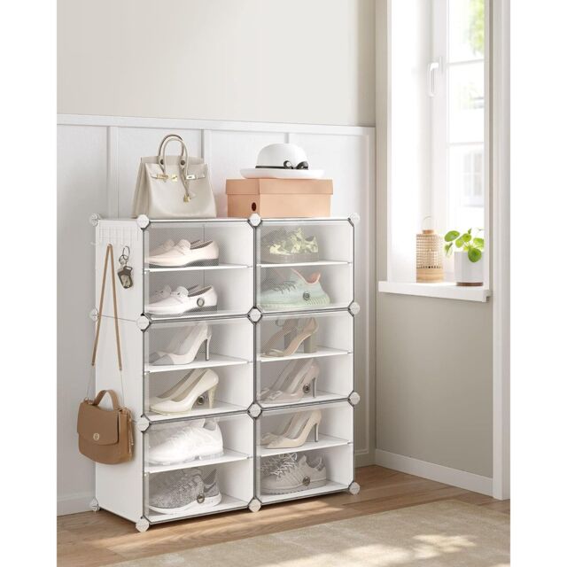 SONGMICS 6-Slot Interlocking Shoe Storage Cabinet Modular Plastic with Doors in White - image 1