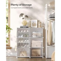 SONGMICS 6-Slot Interlocking Shoe Storage Cabinet Modular Plastic with Doors in White - thumbnail 3