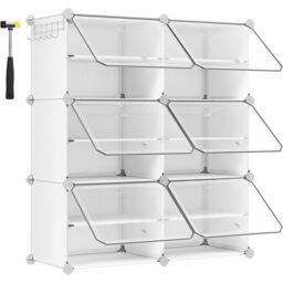 SONGMICS 6-Slot Interlocking Shoe Storage Cabinet Modular Plastic with Doors in White - thumbnail 9