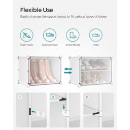 SONGMICS 6-Slot Interlocking Shoe Storage Cabinet Modular Plastic with Doors in White - thumbnail 6