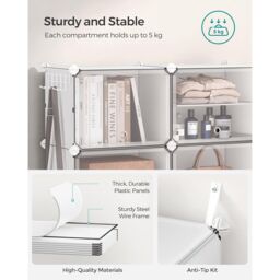 SONGMICS 6-Slot Interlocking Shoe Storage Cabinet Modular Plastic with Doors in White - thumbnail 4