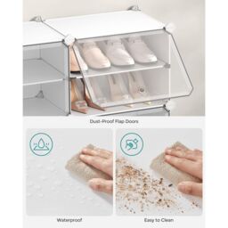 SONGMICS 6-Slot Interlocking Shoe Storage Cabinet Modular Plastic with Doors in White - thumbnail 7