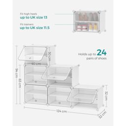 SONGMICS 6-Slot Interlocking Shoe Storage Cabinet Modular Plastic with Doors in White - thumbnail 2