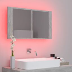 Berkfield Home LED Bathroom Mirror Cabinet Concrete Grey 80x12x45 cm - Size: 80 x 12 x 45 cm - thumbnail 4