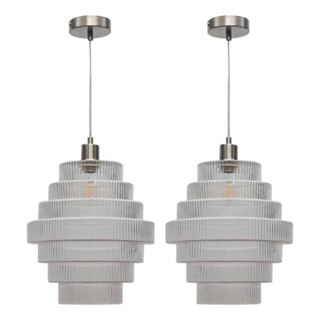 First Choice Lighting Set of 2 Benson - Tier Large Glass Satin Nickel Ceiling Pendant Light in Clear - image 1