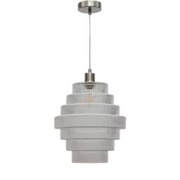 First Choice Lighting Set of 2 Benson - Tier Large Glass Satin Nickel Ceiling Pendant Light in Clear - thumbnail 2