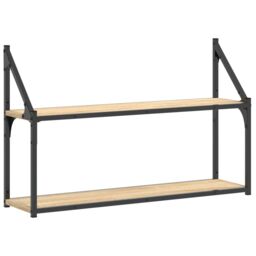 Berkfield Home 2-Tier Wall Shelf Sonoma Oak 80x21x51 cm Engineered Wood in Brown - Size: 80 x 21 x 51 cm - thumbnail 2