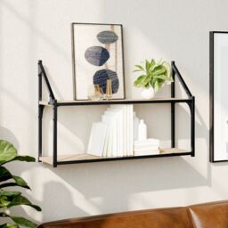 Berkfield Home 2-Tier Wall Shelf Sonoma Oak 80x21x51 cm Engineered Wood in Brown - Size: 80 x 21 x 51 cm - thumbnail 1