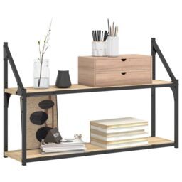 Berkfield Home 2-Tier Wall Shelf Sonoma Oak 80x21x51 cm Engineered Wood in Brown - Size: 80 x 21 x 51 cm - thumbnail 3