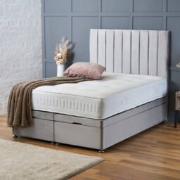 "BSSPOKE Aria Ottoman Divan Bed Plush Velvet 54"" Panel Headboard & No Mattress in Silver - Size: Single"