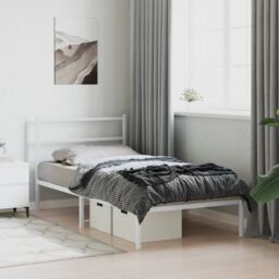 Berkfield Home Metal Bed Frame without Mattress with Headboard White 100x200cm - Size: 100x200 cm - thumbnail 3