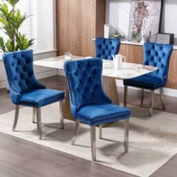 Modern Home Touch Winchester Set of 4 Velvet Upholstered Kitchen Dining Chairs with Sliver Chrome Legs in Blue - Size: 4 Pack