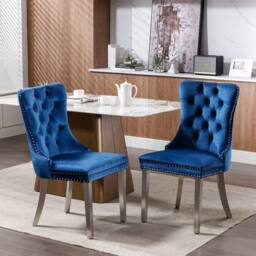 Modern Home Touch Winchester Set of 4 Velvet Upholstered Kitchen Dining Chairs with Sliver Chrome Legs in Blue - Size: 4 Pack - thumbnail 3