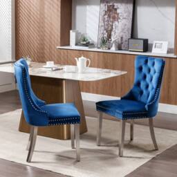 Modern Home Touch Winchester Set of 4 Velvet Upholstered Kitchen Dining Chairs with Sliver Chrome Legs in Blue - Size: 4 Pack - thumbnail 4